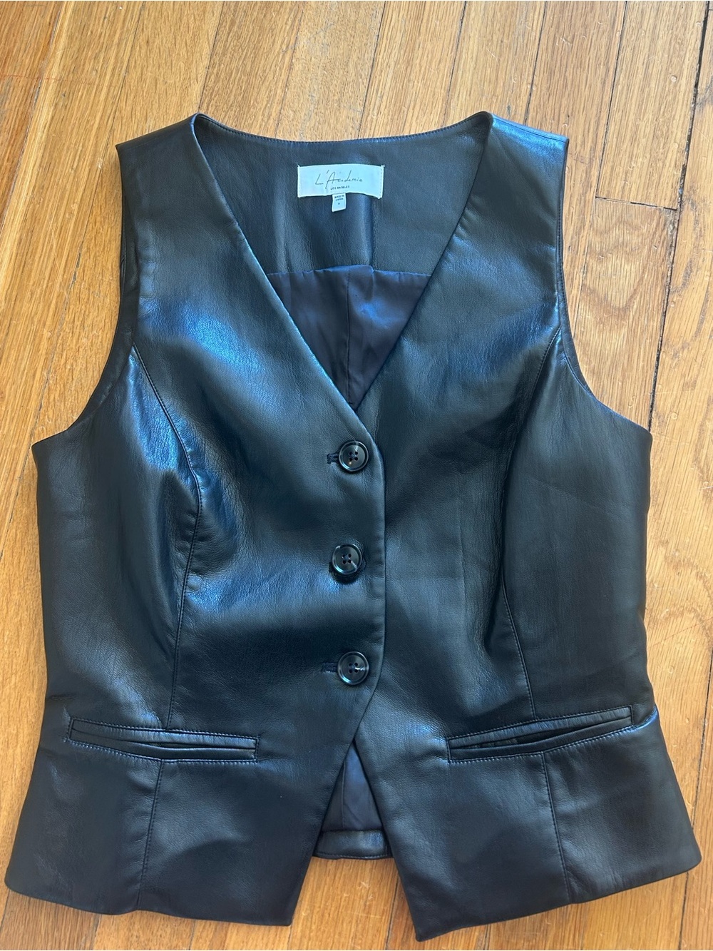 L'Academie Women's Black Leather-Look Vest